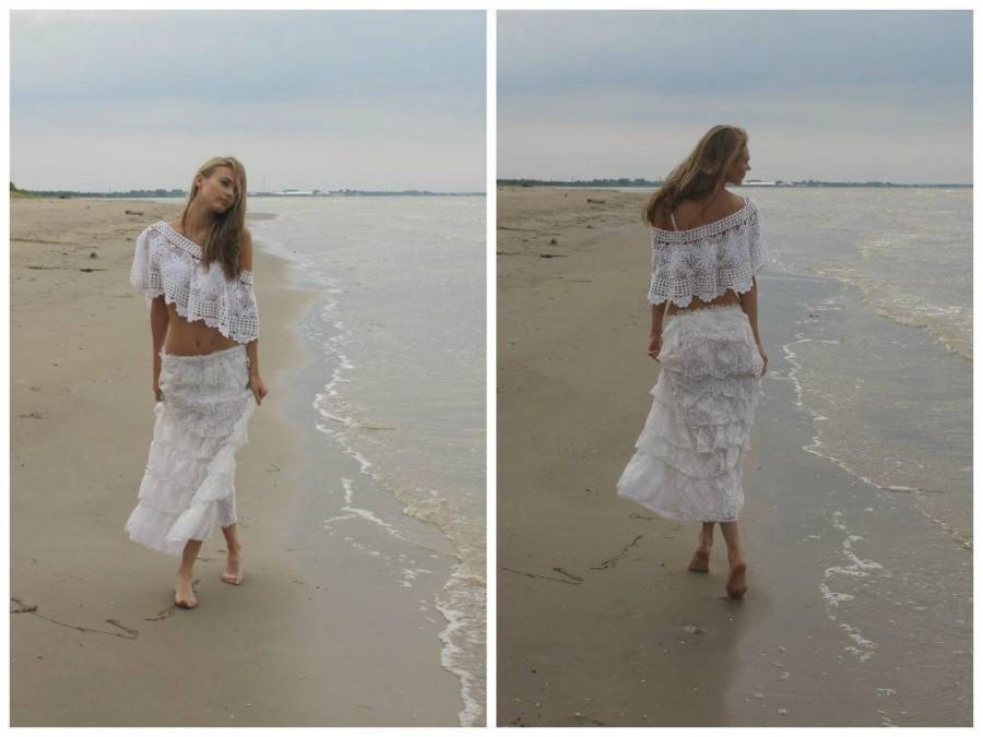 Wedding - Summer fun/White or ivory Bridal lined ruffled maxi skirt/lacy rustic/Handmade/boho/shabby chic/cottage chic,western chic,country western