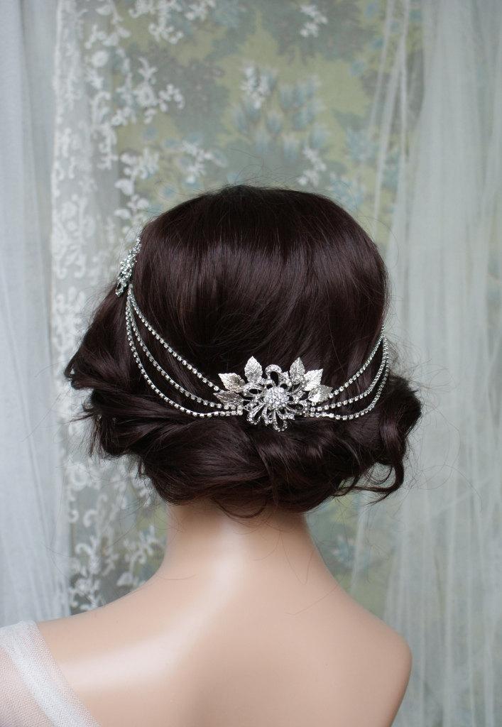 Hochzeit - Bridal Headpiece -   Wedding Headpiece - Draped Hair Chain - Vintage Bridal Hair Accessory - Downton Abbey - Vintage Wedding Dress