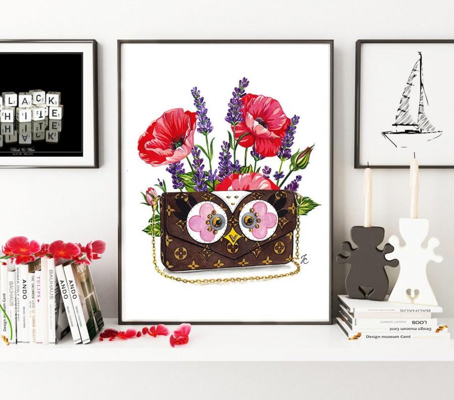 Hochzeit - Louis Vuitton, Louis Vuitton art, Louis Vuitton illustration, fashion illustration, Louis Vuitton poster, owl print, red flowers painting