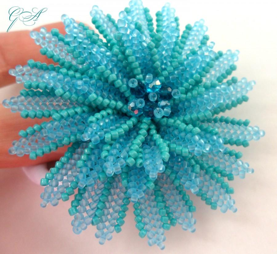 Mariage - Accessories Hair Accessories Hair Jewelry Beaded jewelry Flower bead Turquoise flower Blue Chrysanthemum bead  Elastic hair band Handmade