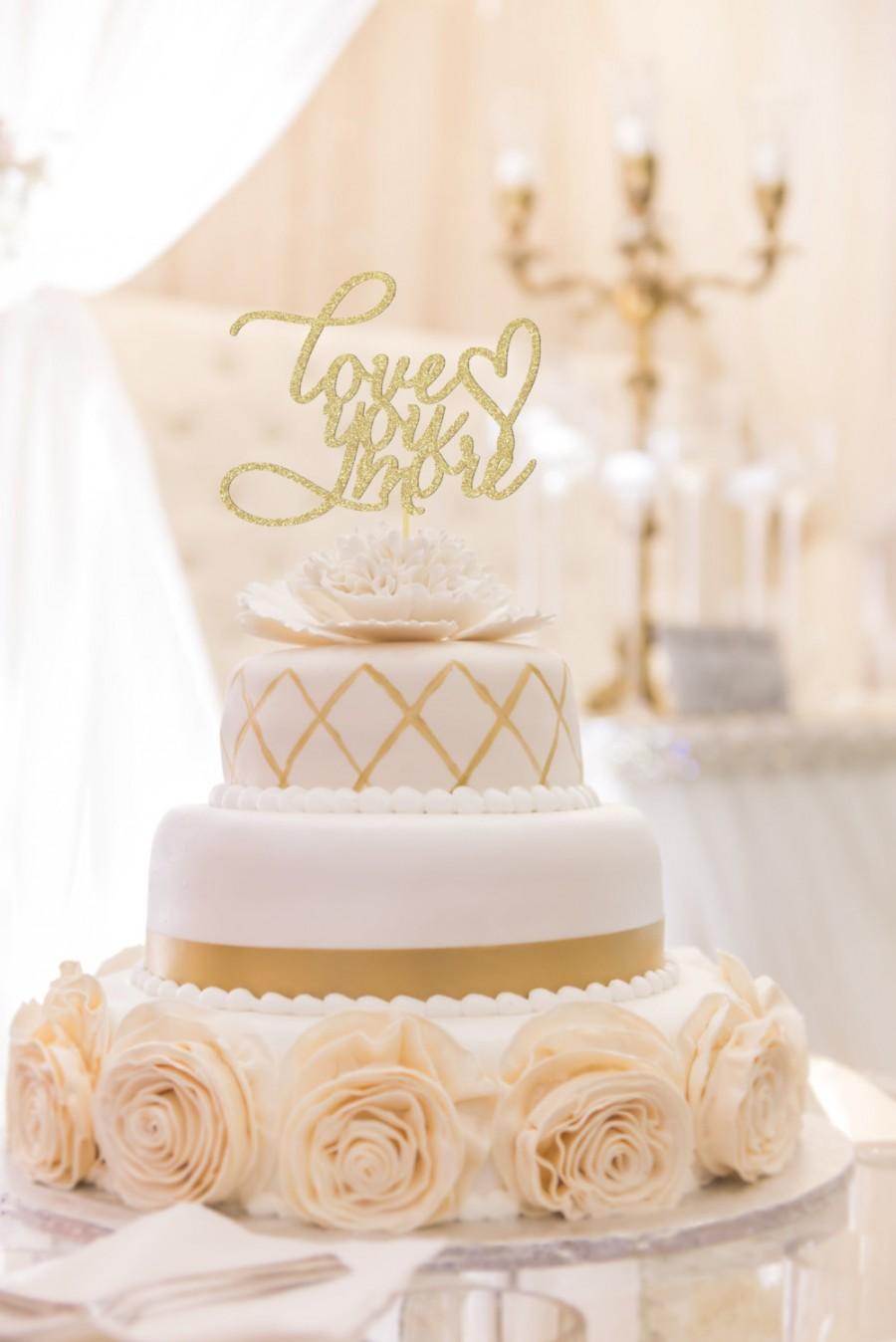 Hochzeit - Love You More Wedding Cake Topper, Topper, Rustic Cake Topper, Wedding Cake, Glitter cake topper, Script Cake Topper, Word Cake Topper