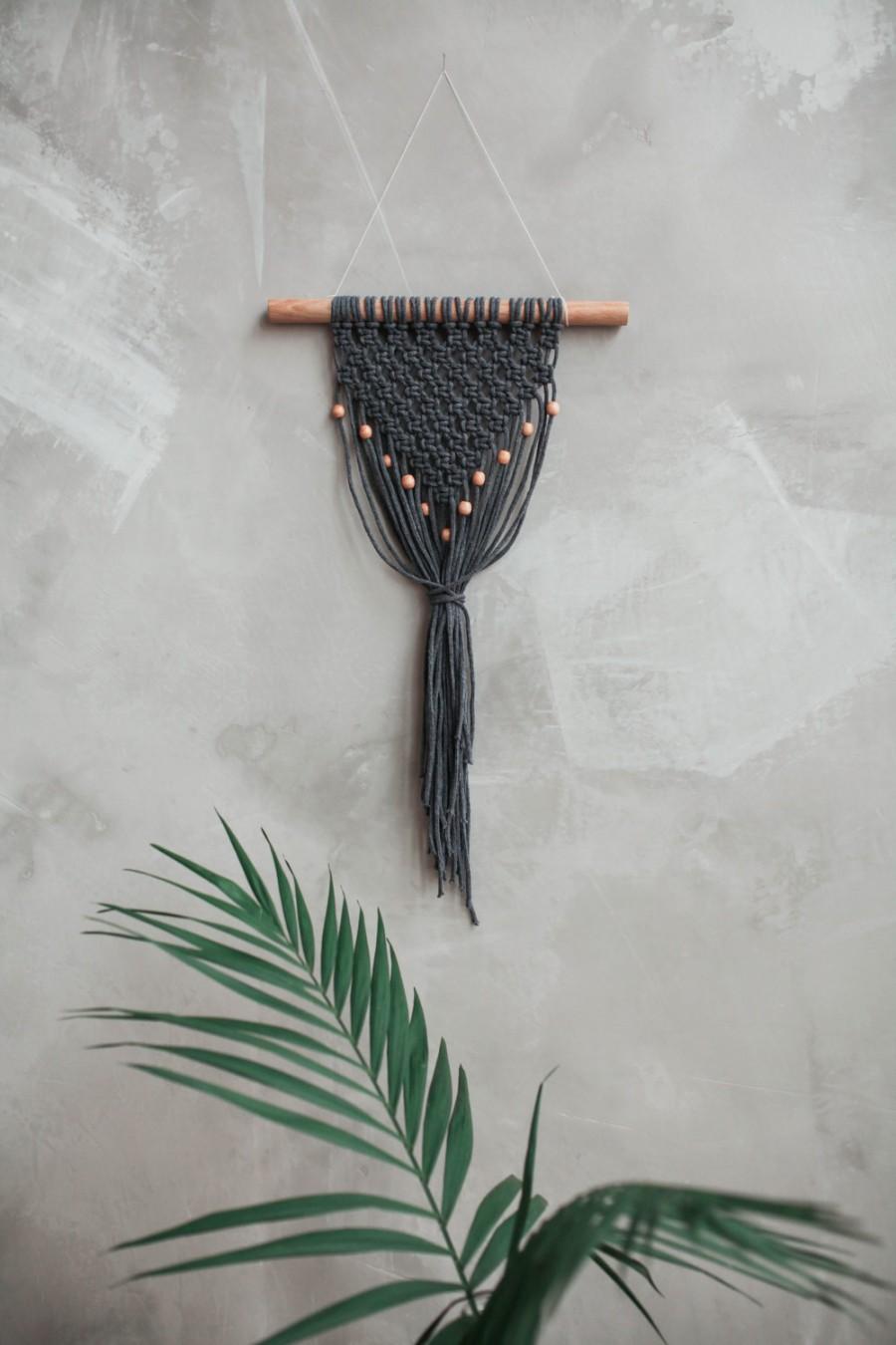 Mariage - Macrame Wall Hanging on an Oak Stick. Dark Grey Color Cotton Rope with Wooden Beads. Modern Wall Decor. New Minimalist Design Wall Art