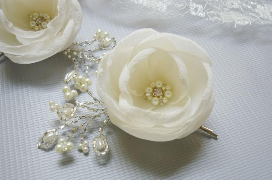 زفاف - Ivory silk chiffon hairpins, hair accessories,  hair adornments, bridal hairpin, hair flowers by Gingibeads on Etsy