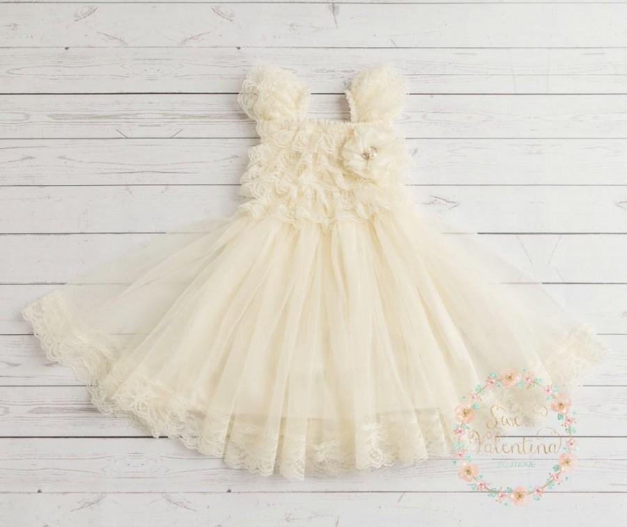 Hochzeit - Flower Girl dress,baptism dress, Ivory lace dress, baby girl dress, Baby dress, Christening dress, junior bridesmaid, rustic wedding dress.