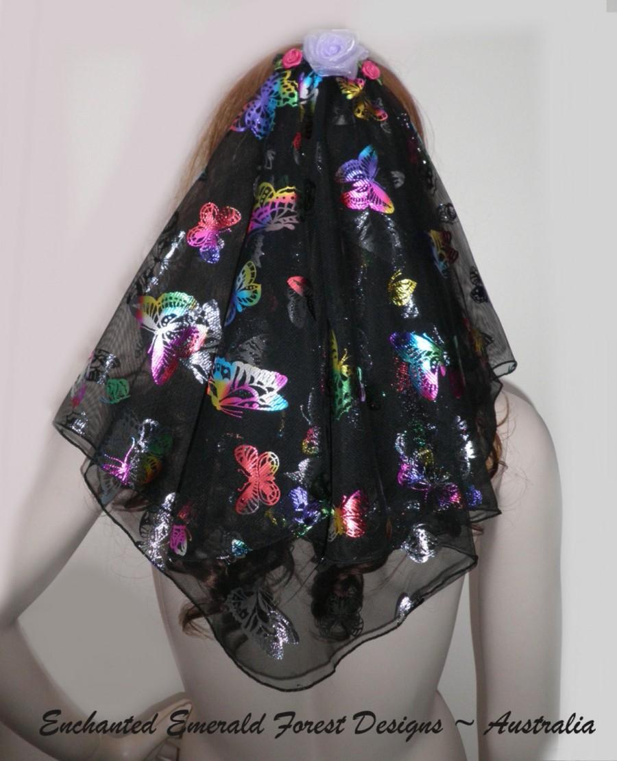 زفاف - Girls Night Out Party Bridal Veil ~ Foil Printed Rainbow Butterfly Veil ~ Australian Made ~ Clearance  SALE ITEM ~ One Only