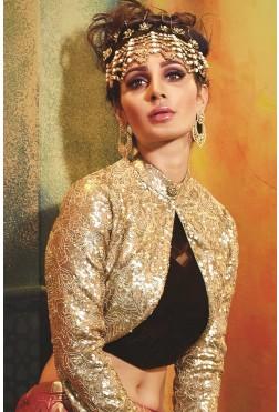 زفاف - Gold magnificent silk lehenga with sequins work