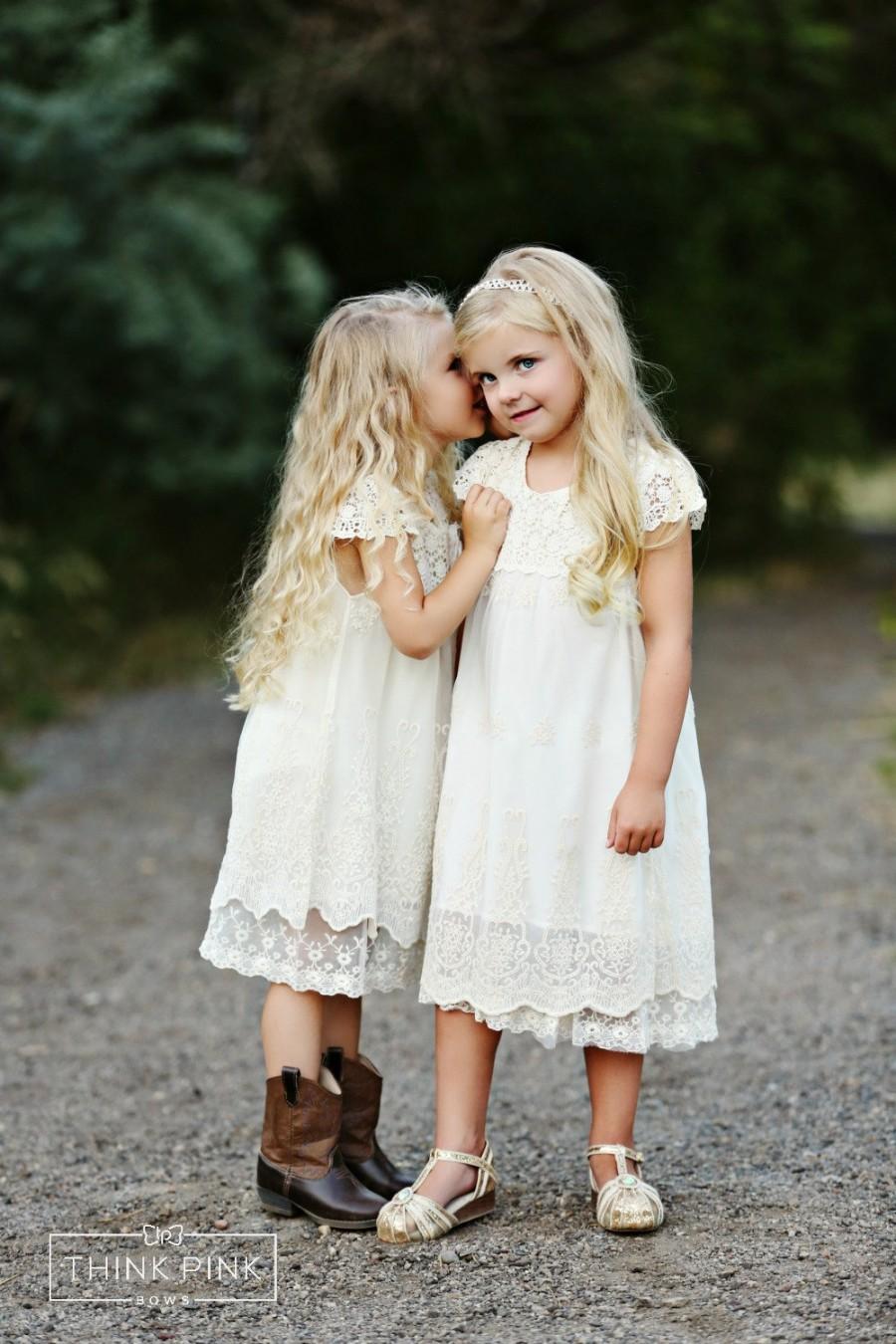 Hochzeit - Lace flower girl dress, Flower girl dresses, Country rustic lace flower girl dress, Ivory Lace dress, Toddler baby lace dress, girls dresses