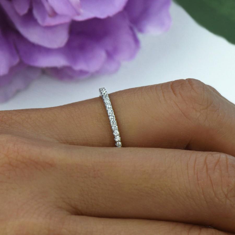 Hochzeit - Delicate Half Eternity Ring, 1.5mm Wedding Band, Engagement Ring, Man Made Diamond Simulants, Small Stacking Bridal Ring,  Sterling Silver