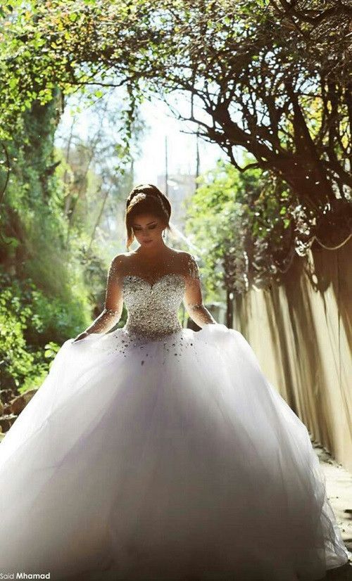 Wedding - Crystal Bridal Dress Muslim Arabic Princess Wedding Dresses Long Sleeve