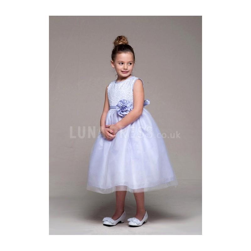 زفاف - Jewel Satin & Tulle Ball Gown Tea Length Flower Girl Dresses - Compelling Wedding Dresses