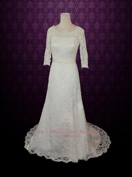 Wedding - Vintage Modest Lace Wedding Dresss With Long Sleeves 