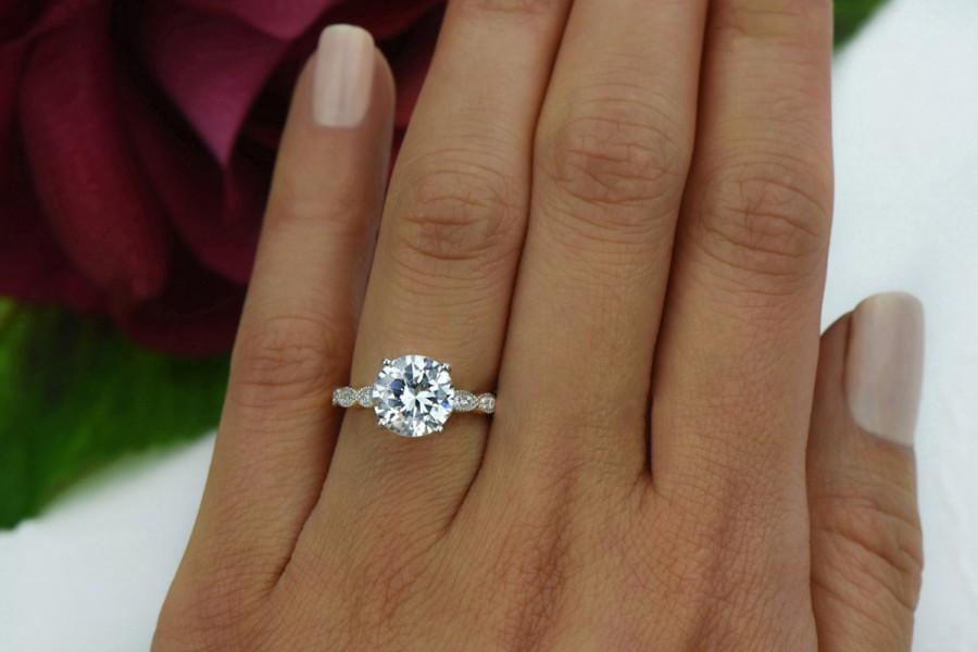 زفاف - 3.25 ctw Vintage Inspired Engagement Ring, Wide Art Deco Solitiare Ring, Man Made Diamond Simulants, Wedding Ring, Sterling Silver