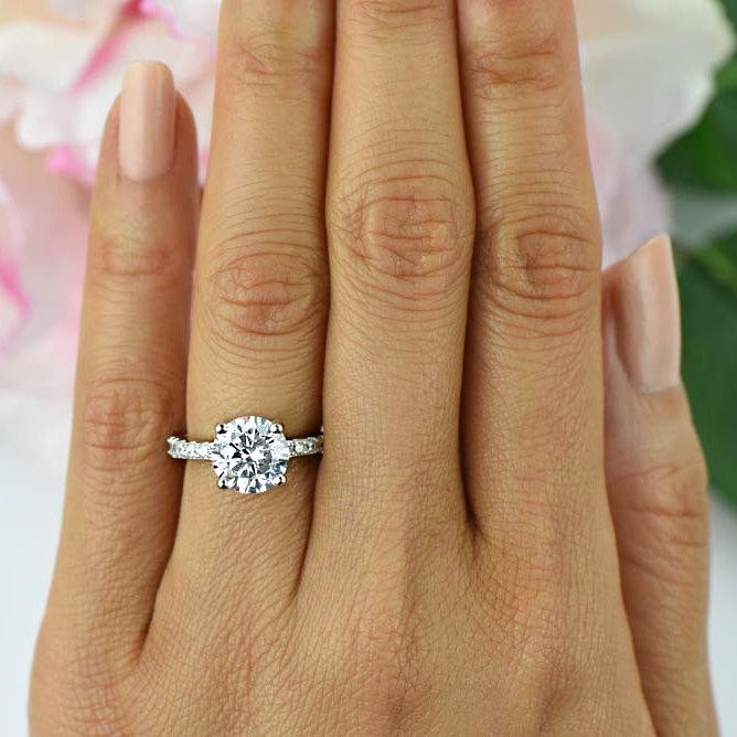 زفاف - 3.25 ctw Wide Solitaire Ring, Engagement Ring, Half Eternity Ring, Man Made Diamond Simulant, Promise Ring, Accented Ring, Sterling Silver