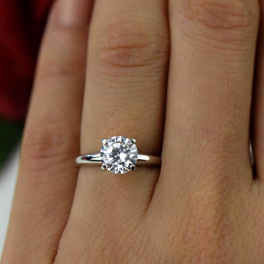 زفاف - 1.5 ct 14k White Gold Ring, Classic Solitaire Ring, Engagement Ring, Man Made Diamond Simulant, Wedding Ring, Bridal Ring, Promise Ring