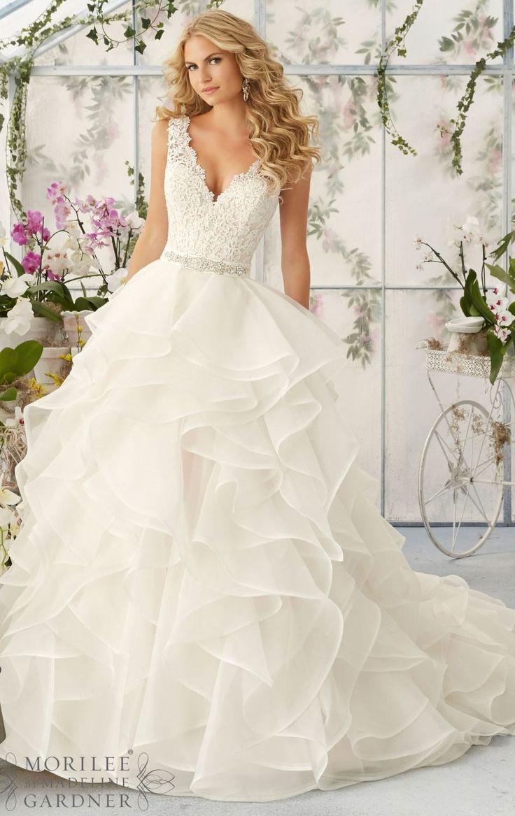 Wedding - L112 Sexy V Neck Lace Top Wedding Dresses, Charming Layers Wedding Dresses, Vintage Wedding Dress