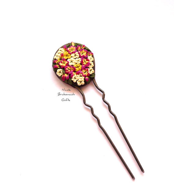 Mariage - Pink Yellow White Frangipani Plumeria Hair Fork, 6 1/2 Inches, Handmade flowers, Tropical flower, Eco Friendly Metal Hair Accessory, floral