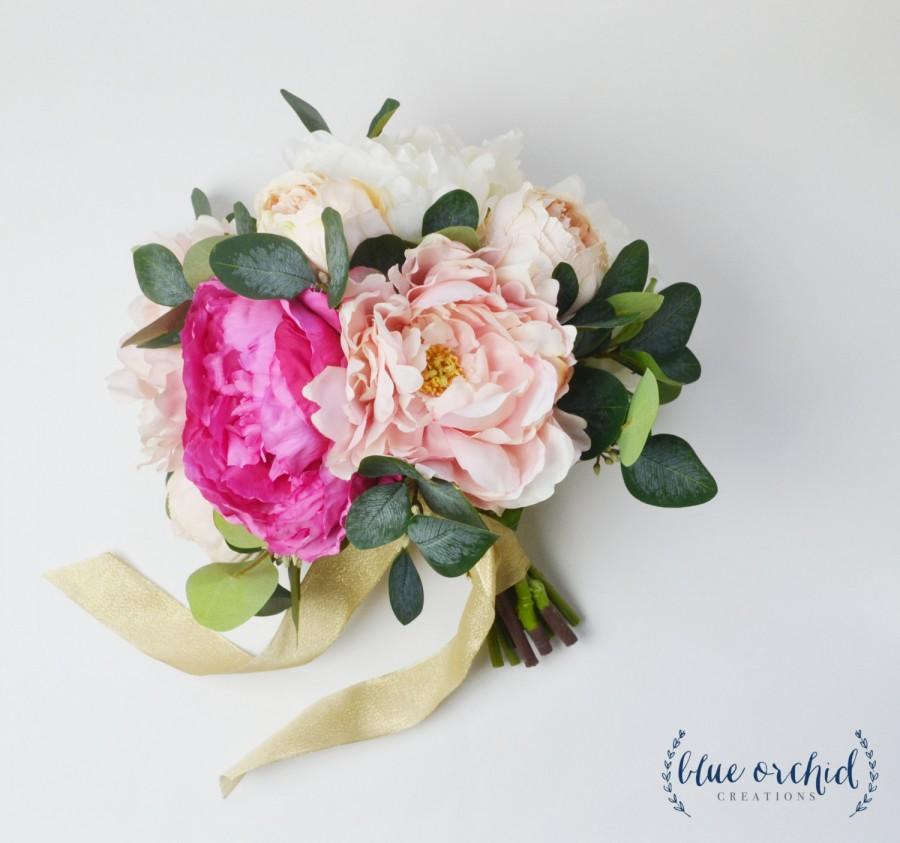 Mariage - Wedding Bouquet, Bridal Bouquet, Peony Bouquet, Pink Peony Bouquet, Silk Bouquet, Silk Flowers, Wedding Flowers, Faux Bouquet, Beach Wedding