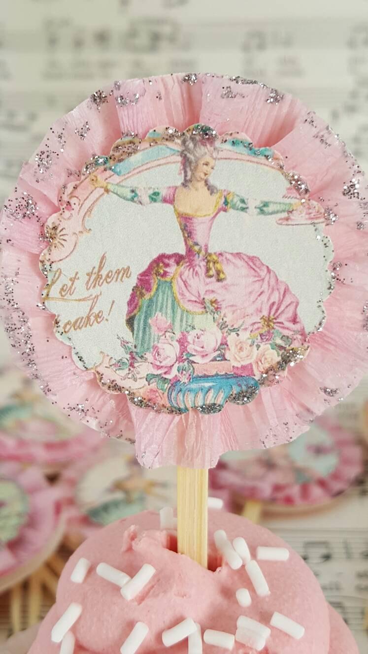 Mariage - Marie Antoinette - Frilly Pink - Cupcake Toppers - Birthday Cupcake Tops - Bridal Shower Cupcake Tops - Let Them Eat Cake Cupcake Tops