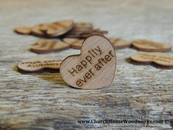 Hochzeit - Happily Ever After Wood Hearts- Wood Burned 100 count