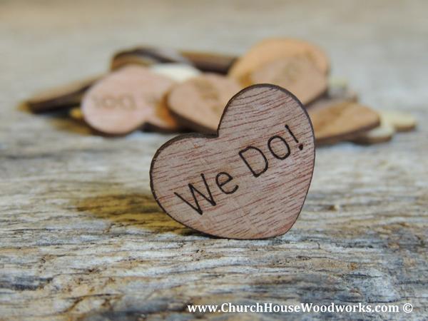 Mariage - We Do! Wood Hearts- Wood Burned 100 count