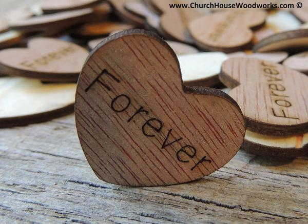 زفاف - Forever Wood Hearts- Wood Burned 100 count