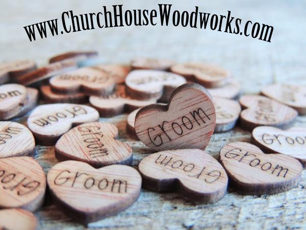 Wedding - Groom Wood Hearts- Wood Burned- Pack of 100