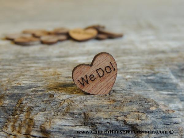 Hochzeit - We Do! Wood Hearts- Wood Burned- Pack of 100