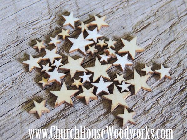 Hochzeit - 50 Tiny Mini Wood Stars