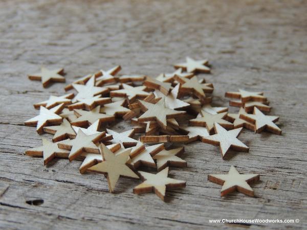 زفاف - 50 Mini Wood Stars Very Small 1/2 inch size