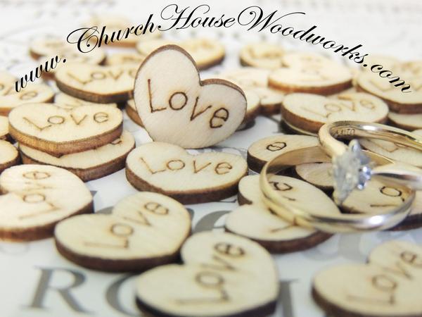 Свадьба - Wood Burned Love Hearts- Pack of 100