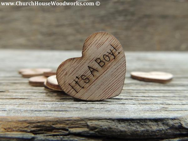 Mariage - It's A Boy! Wood Hearts- Wood Burned 100 count