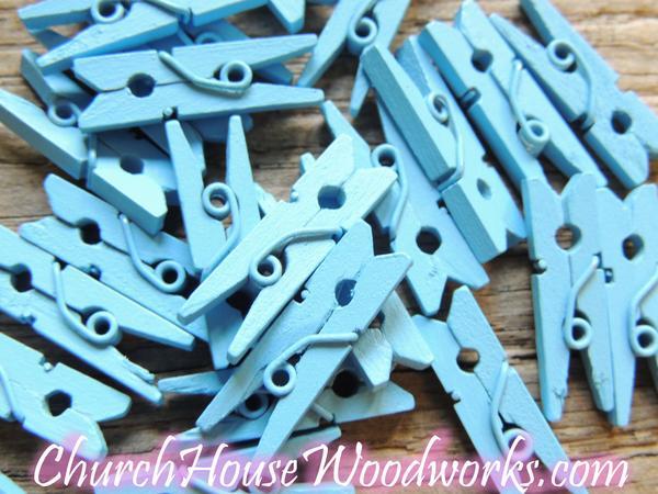 Mariage - Pack of 100 Mini Light Blue Clothespins