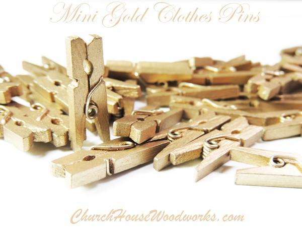 Mariage - Pack of 100 Mini Gold Clothespins