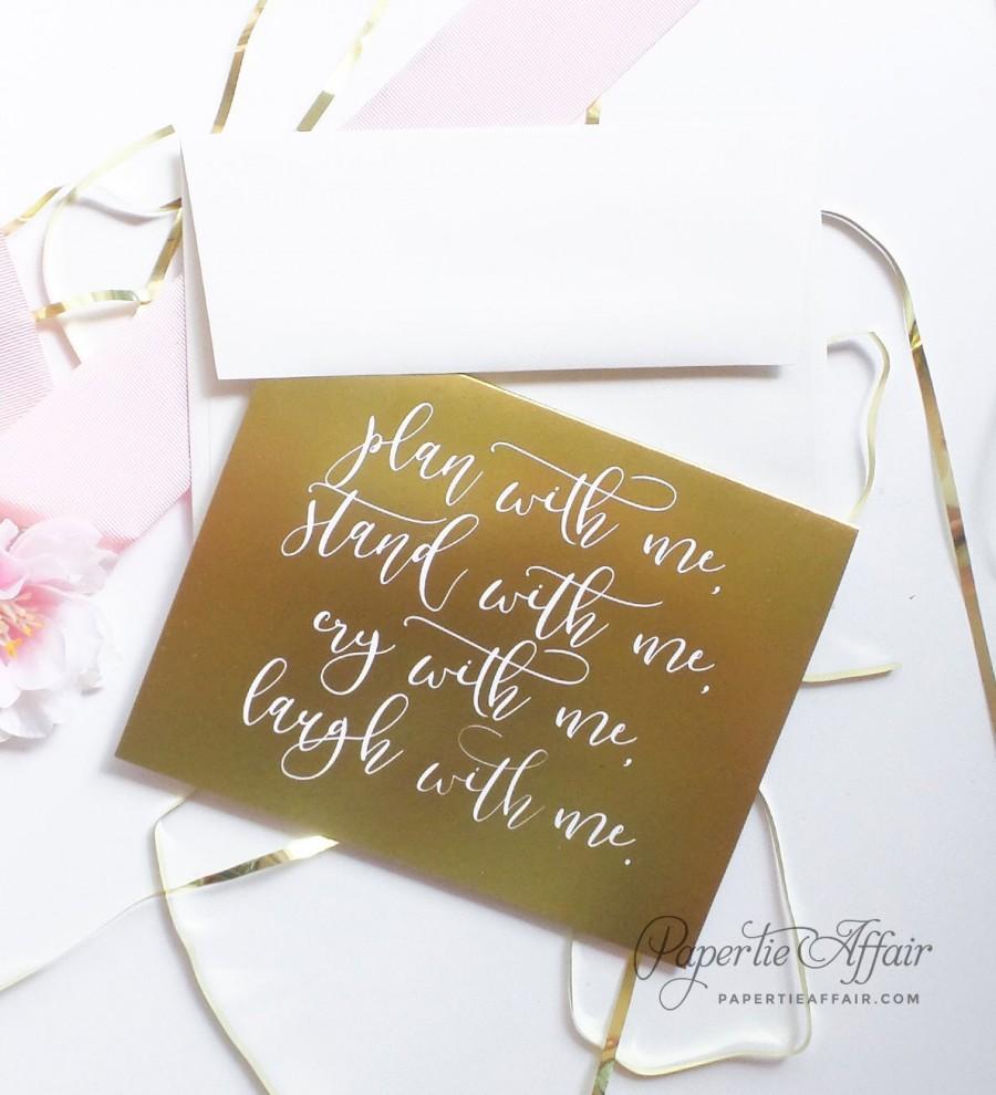 Hochzeit - Cute Will You Be My Bridesmaid Cards - Bridesmaid Proposal - Be My Maid of Honor - Plan With Me Stand a With Me - Gold Foil Limited Edition