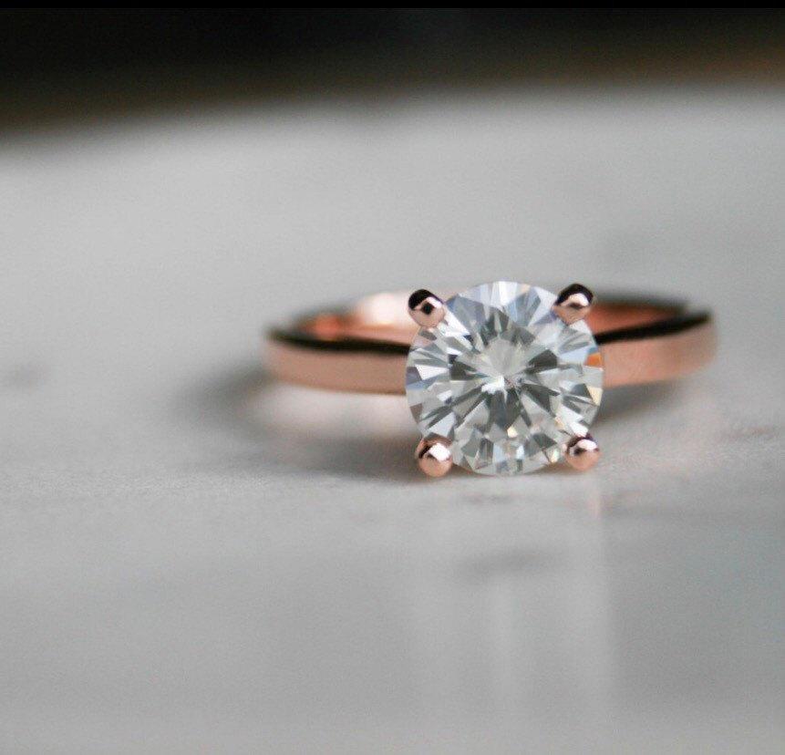 Wedding - Round Moissanite Solitaire Engagement Ring, Rose Gold Ring, Wedding Ring, Engagement Ring, Moissanite, Forever Brilliant