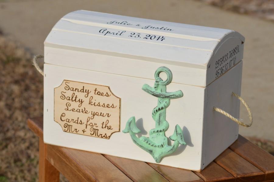زفاف - beach wedding card box, nautical card box, seashore wedding decor, personalized coordinates