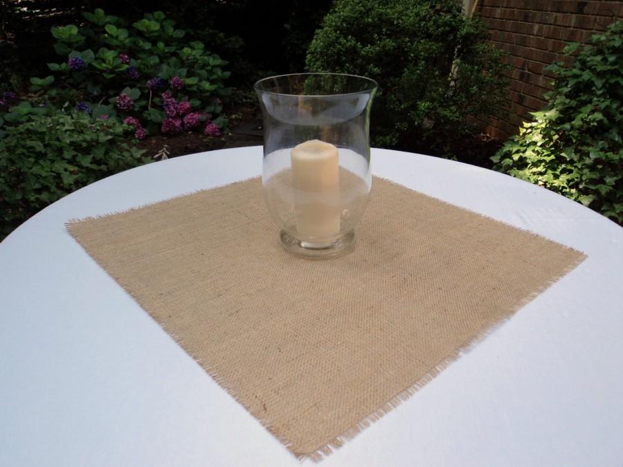 Hochzeit - Choose your Size Burlap Overlays 18" up to 38" Large Burlap Table Squares Rustic Wedding Decor Burlap Table Toppers