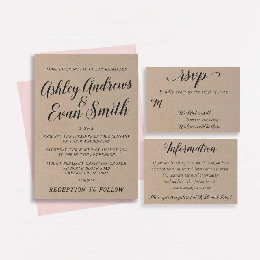 Hochzeit - Kraft Wedding Invitation - Printable - Wedding Invitation - Digital  - (8)