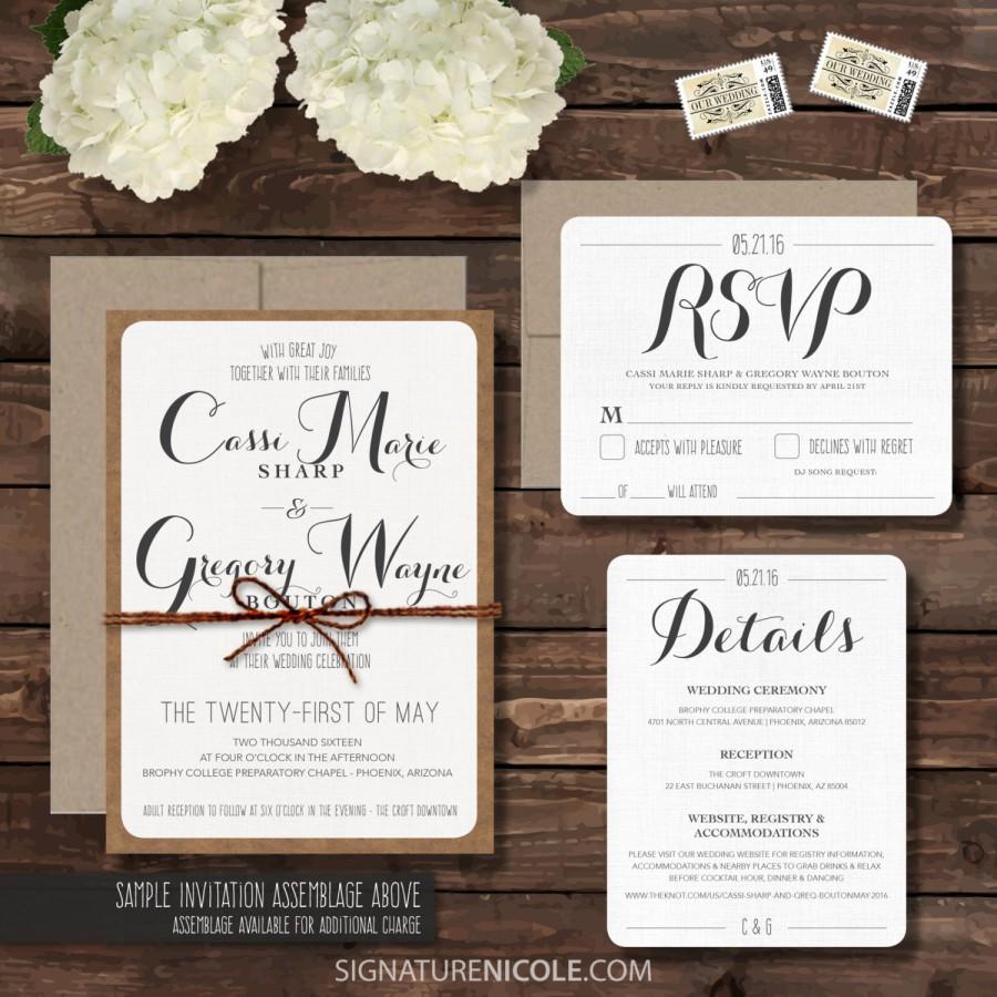 Hochzeit - SAMPLE Rustic Wedding Invitation with RSVP and Detail Cards - Wedding Invitation Suite - Organic, Barn, Farm, Simple, Elegant Style - SAMPLE