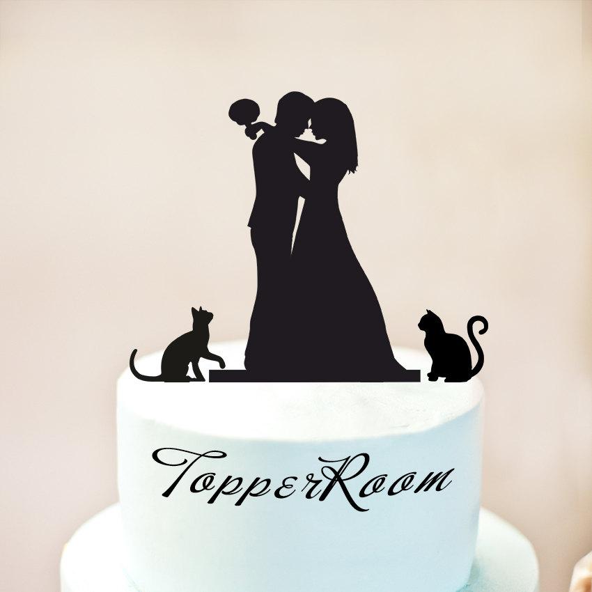 Mariage - Cake topper with cats,silhouette cake topper with two cats,cats cake topper,wedding silhouette cake topper with cats,cake topper cats (1042)