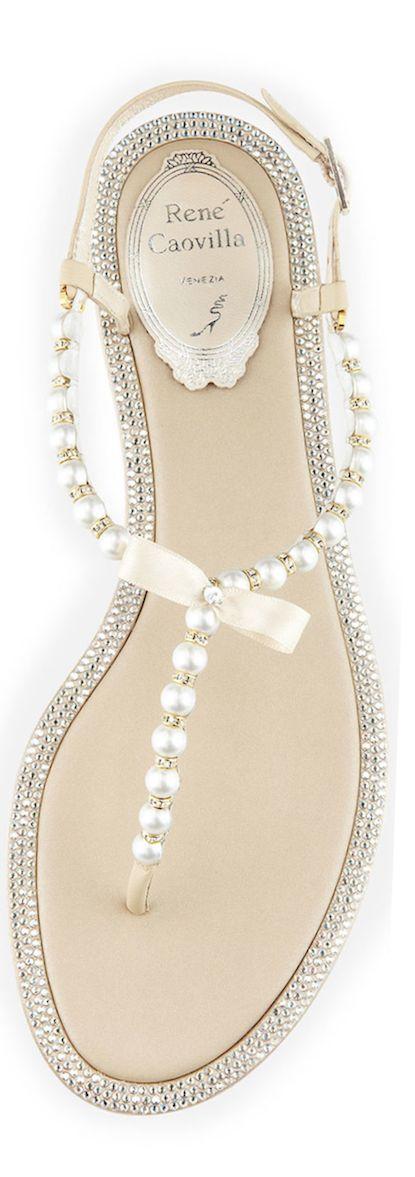 زفاف - Pearly & Crystal Flat Thong Sandal, Champagne