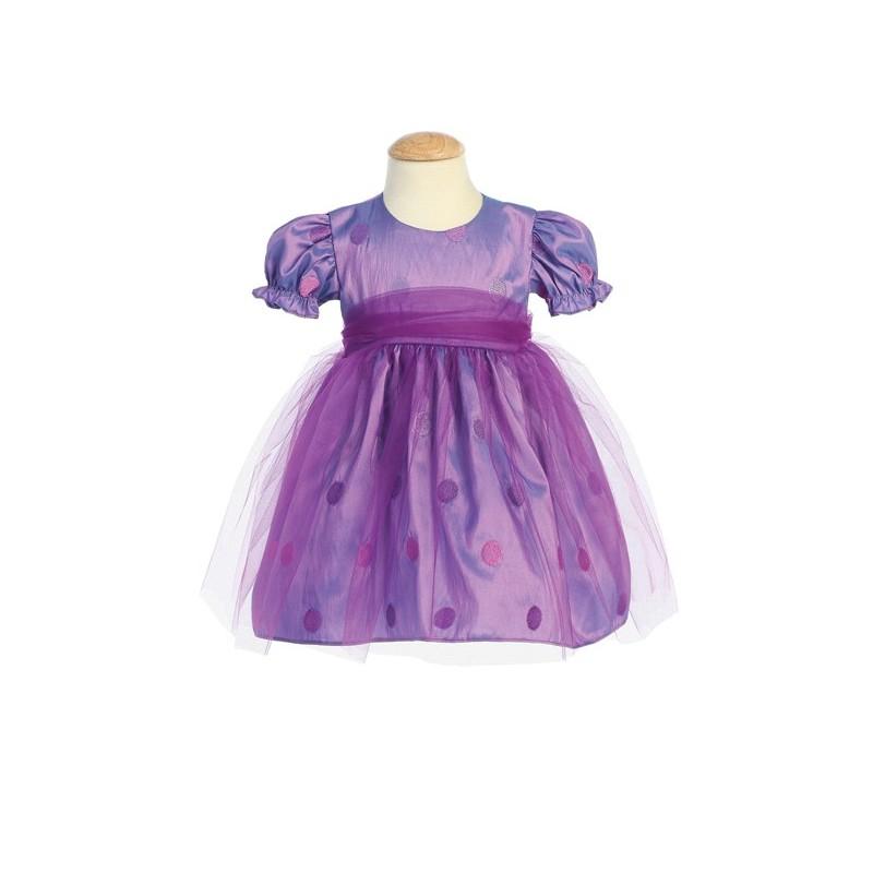 زفاف - Purple Embroidered Polka-Dot Taffeta Baby Dress w/Tulle Overlay Style: LC817 - Charming Wedding Party Dresses