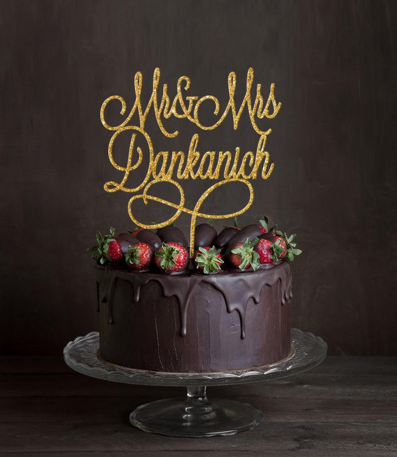 زفاف - Glitter Wedding Cake Toppers Mr & Mrs with Last Name 6" Personalized Cake Toppers, Elegant Custom Wedding Cake Toppers, Engagement Gift