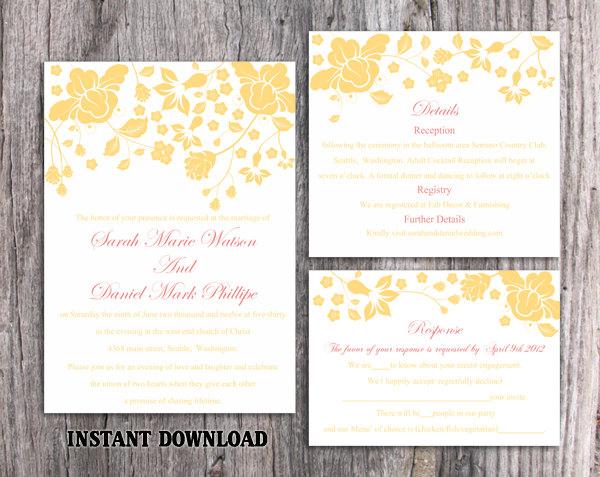 Wedding - Wedding Invitation Template Download Printable Wedding Invitation Editable Invitation Floral Boho Wedding Invitation Yellow Invitation DIY - $15.90 USD