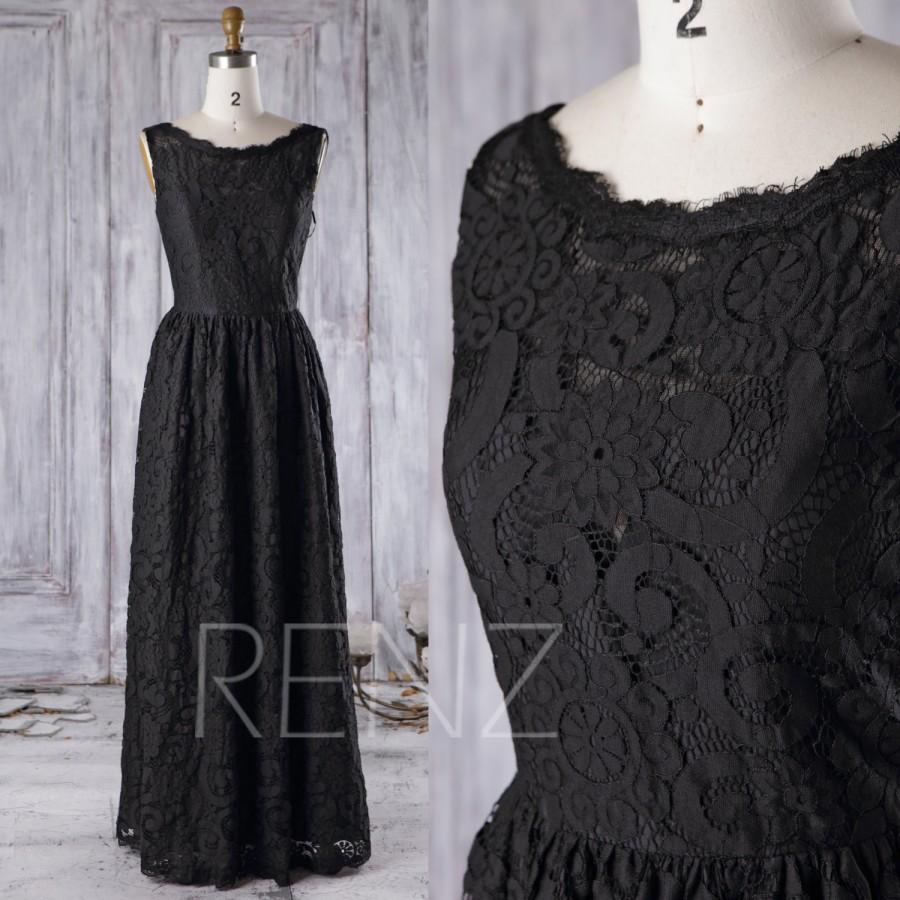 زفاف - 2017 Long Black Bridesmaid Dress, Scoop Neck Lace Wedding Dress, A Line Prom Dress, Sweetheart Illusion Evening Gown Floor Length (FL019-2B)