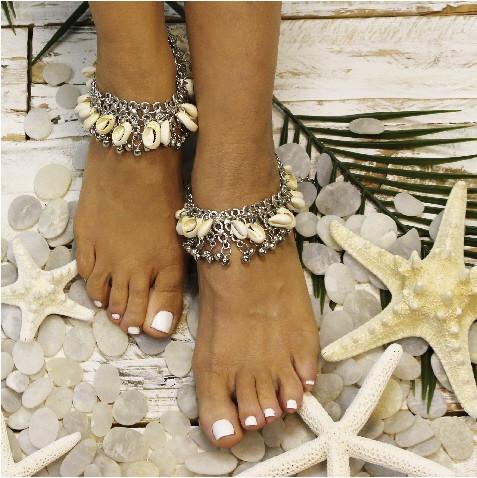 Wedding - BEACH GYPSY - ankle bracelet - silver shells