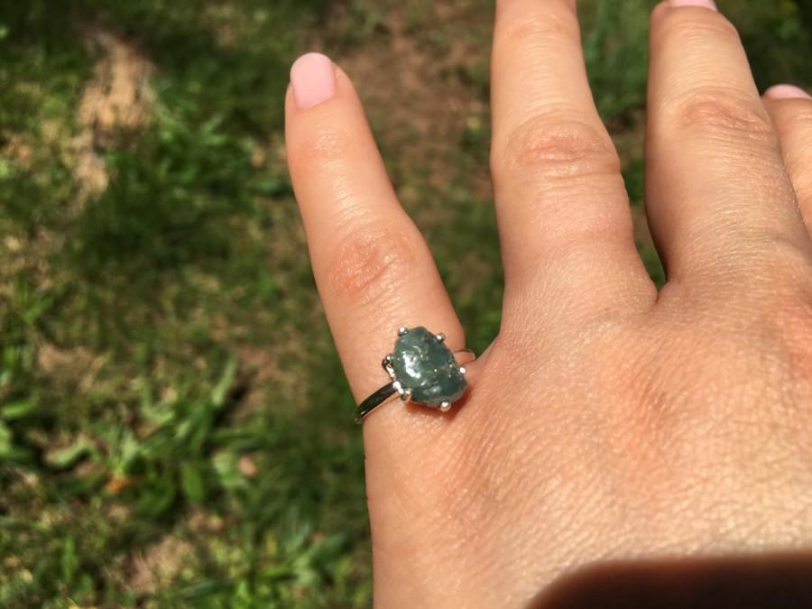Wedding - Raw Rough blue Diamond - Solitaire- promise-one of a kind engagement ring