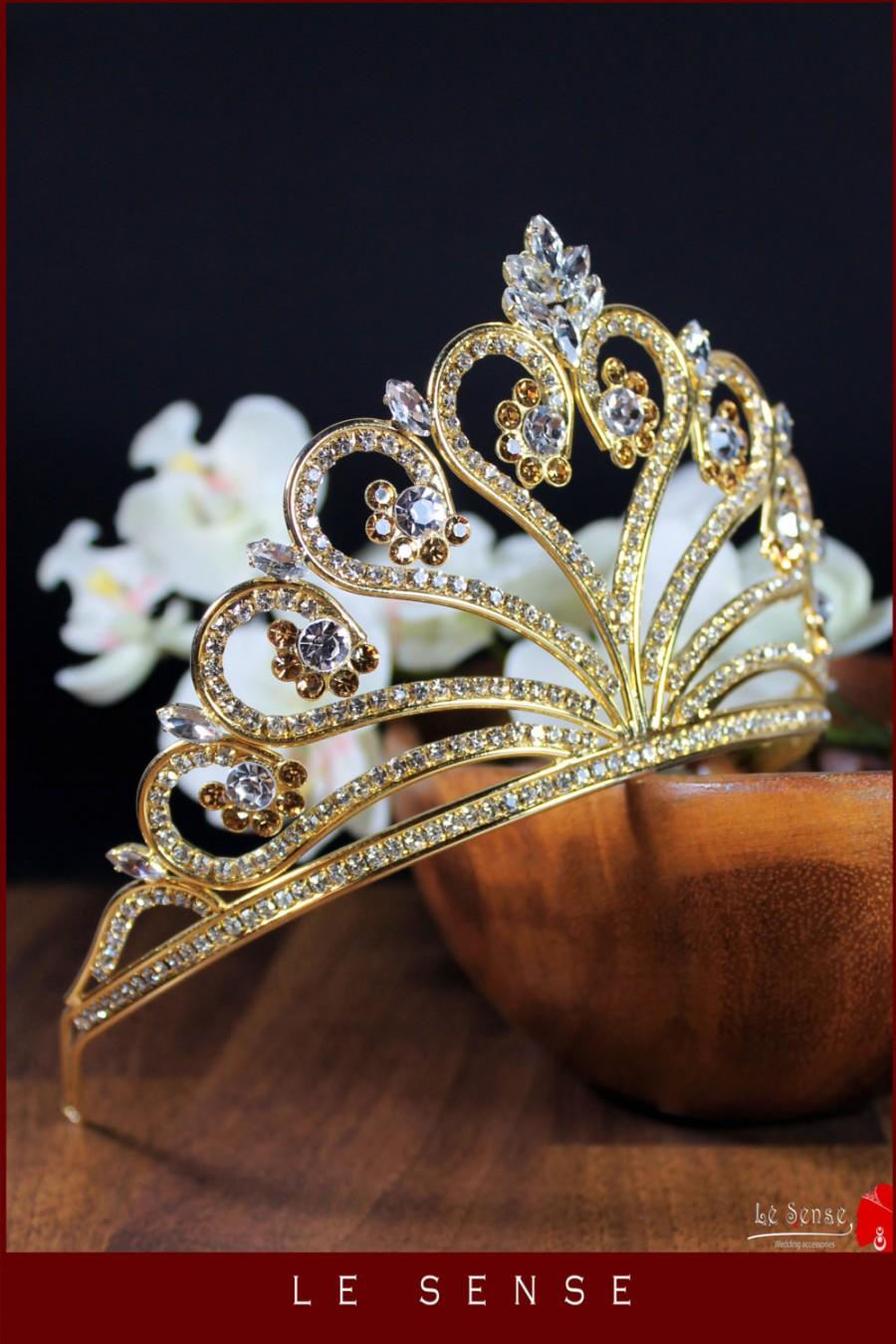 Mariage - Unique handmade gold princess tiara, wedding tiara, crystal tiara handmade for order inlaid with various SWAROVSKI Crystals shapes - $175.00 USD