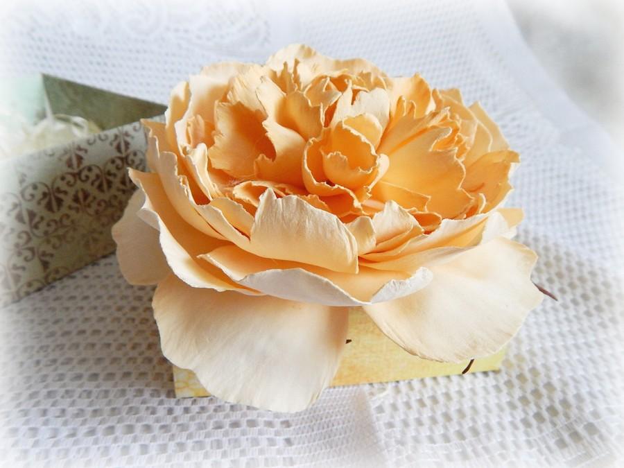 Wedding - Hair clip barrette, Big peach peony, Hair clamp, Large flowers, Real touch, Fake peonies, Peach beige flowers, headband, Gift for woman - $27.00 USD