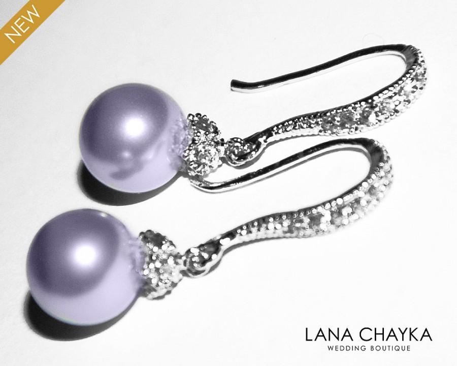 Mariage - Lavender Pearl Drop Earrings Lilac Pearl Small Earrings Swarovski 8mm Pearl Sterling Silver CZ Wedding Earrings Lavender Pearl Prom Jewelry - $24.90 USD
